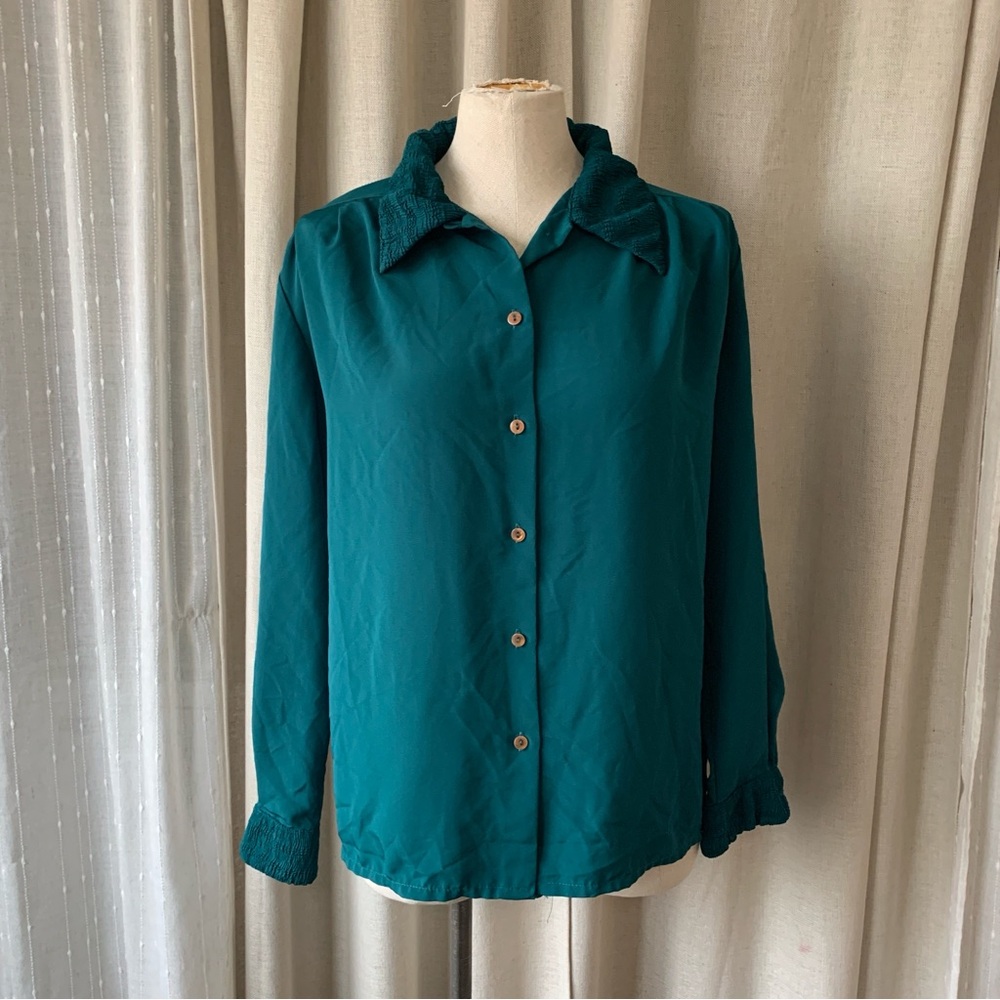 PRINCIPLES GREEN VINTAGE BLOUSE WITH TEXTURED COLLAR 12